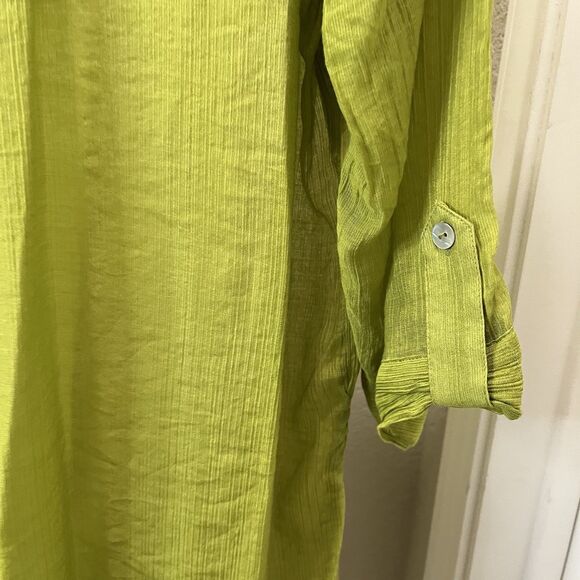 Ali Miles Green Sheer Popover Boho Peasant Top Long Sleeves Womens Size 1X - Picture 9 of 11